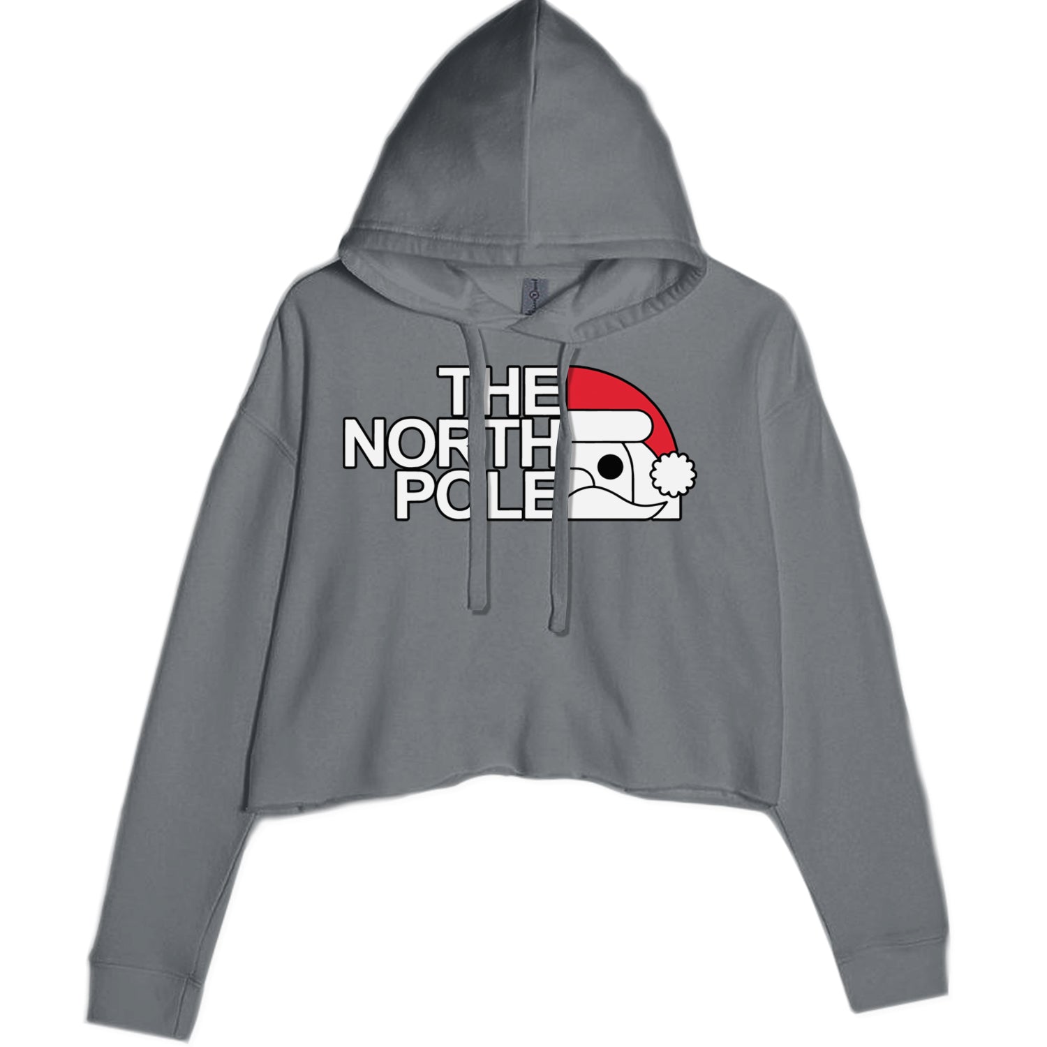 The North Pole Santa Face Cropped Hoodie Sweatshirt Charcoal Grey