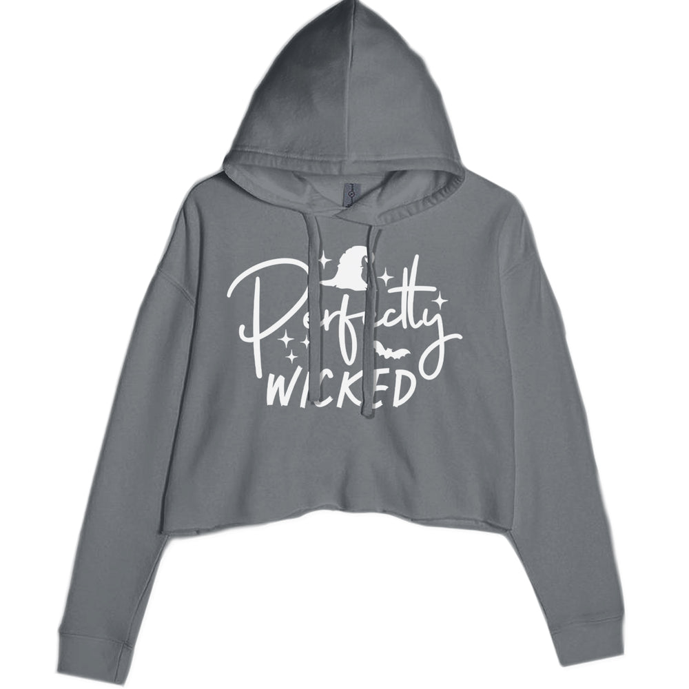 Perfectly Wicked Witchy Halloween Cropped Hoodie Sweatshirt Charcoal Grey