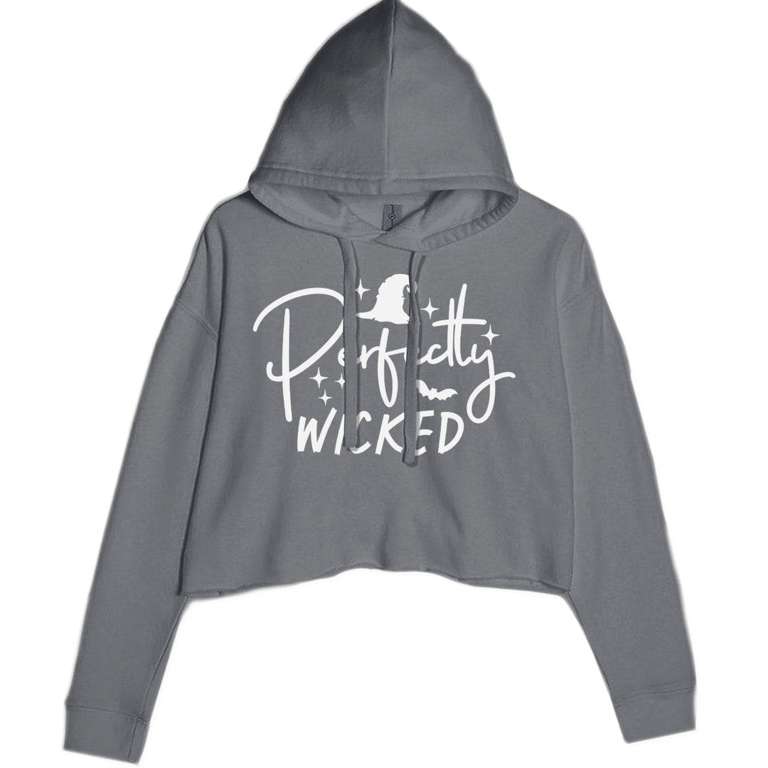 Perfectly Wicked Witchy Halloween Cropped Hoodie Sweatshirt Charcoal Grey