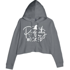 Perfectly Wicked Witchy Halloween Cropped Hoodie Sweatshirt Charcoal Grey