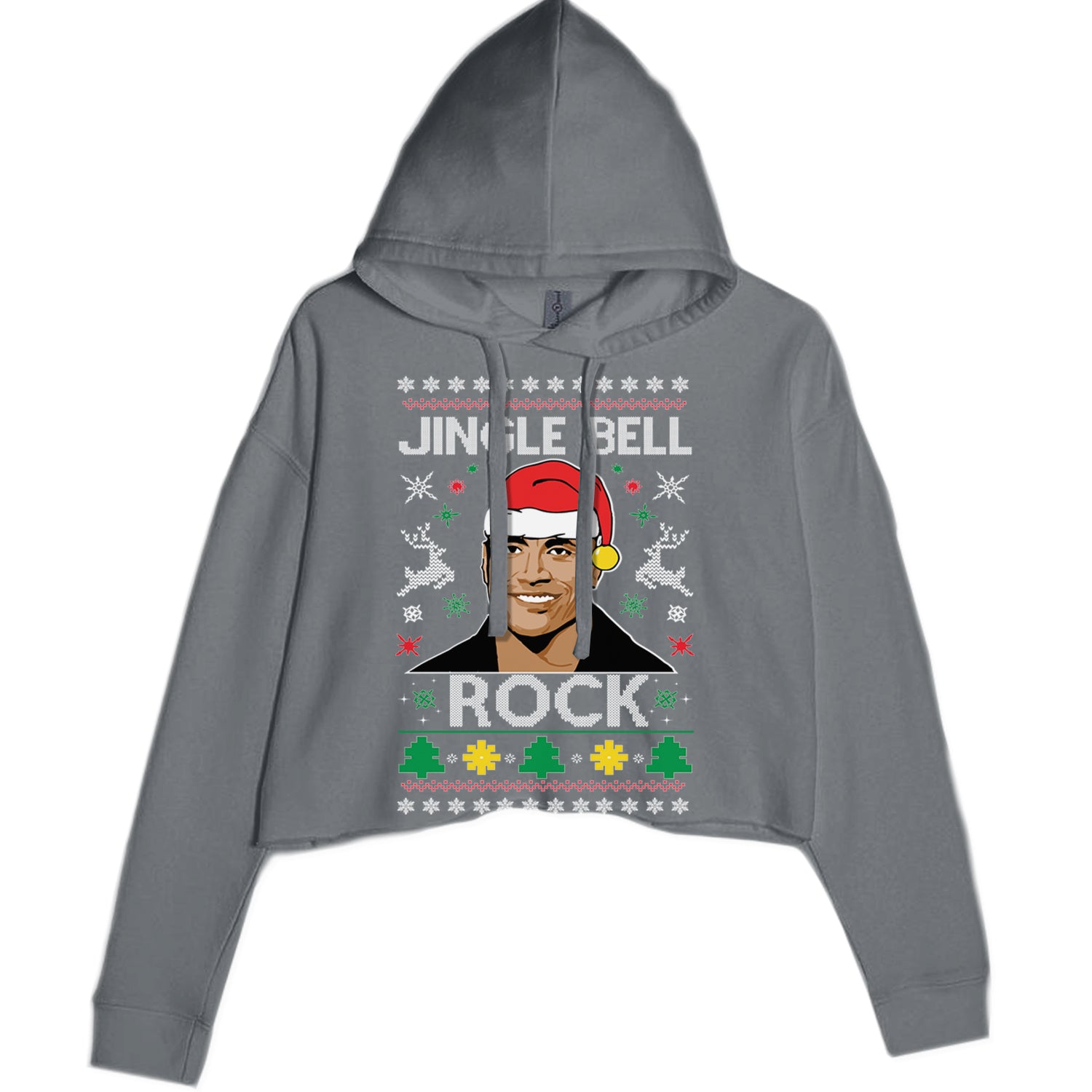 Jingle Bell Rock Ugly Christmas Cropped Hoodie Sweatshirt Charcoal Grey