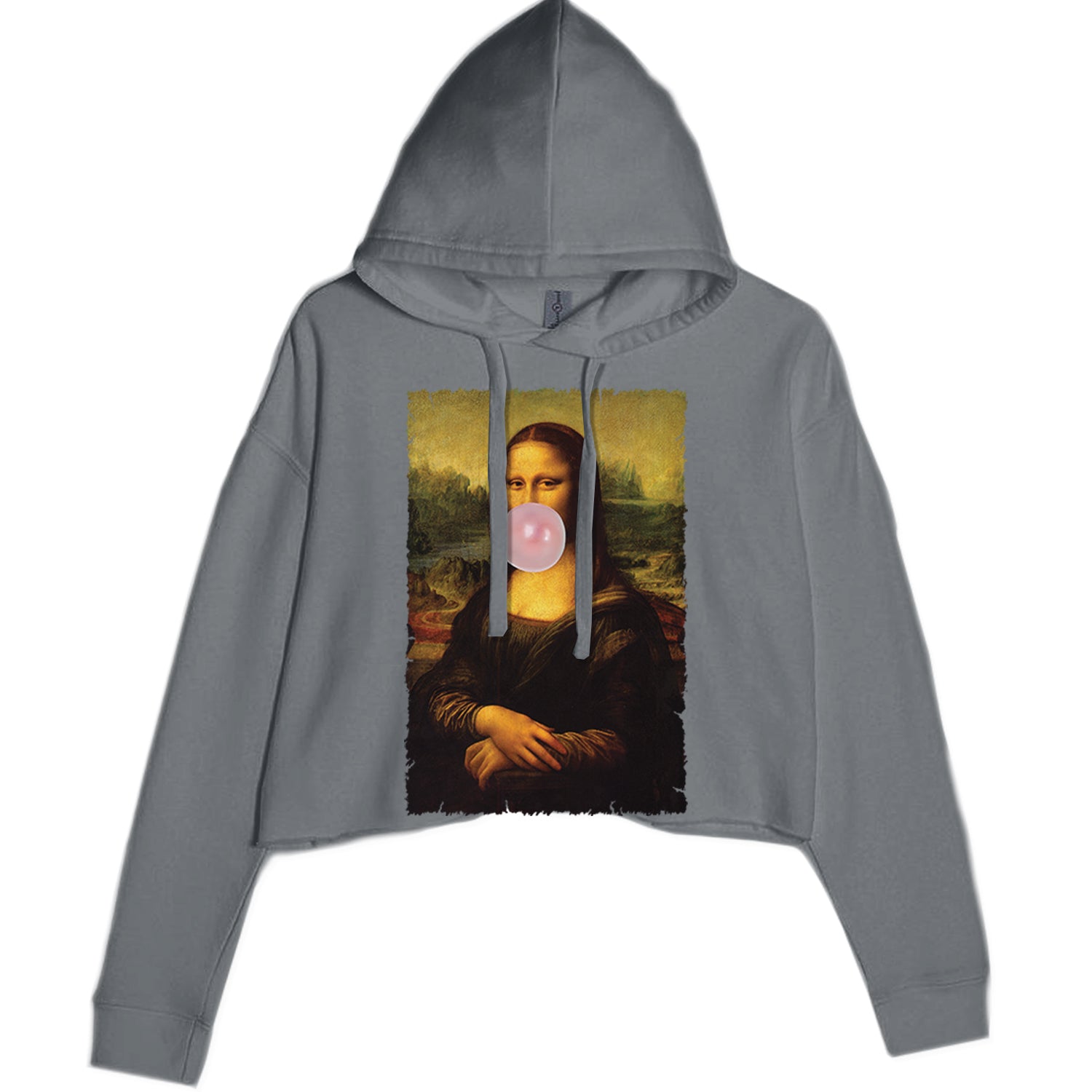 Mona Lisa Smile Pink Bubble Gum Da Vinci Icon Cropped Hoodie Sweatshirt Black