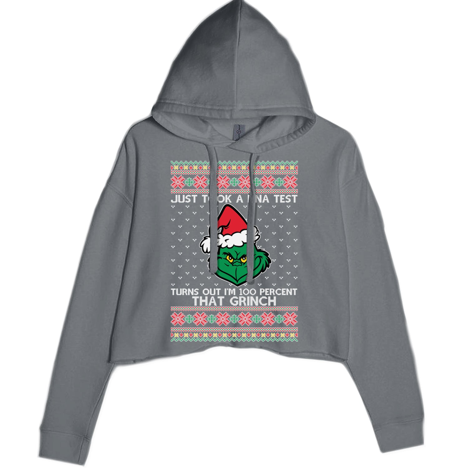 One Hundred Percent That Gr-nch Ugly Christmas Cropped Hoodie Sweatshirt Charcoal Grey