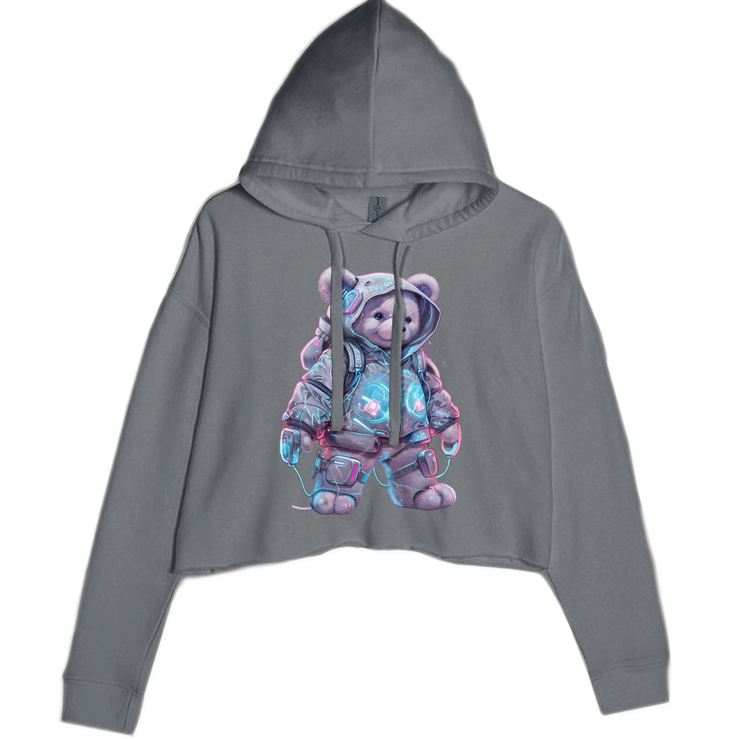 Cyberpunk Adventure Urban Graffiti Bear Cropped Hoodie Sweatshirt Charcoal Grey