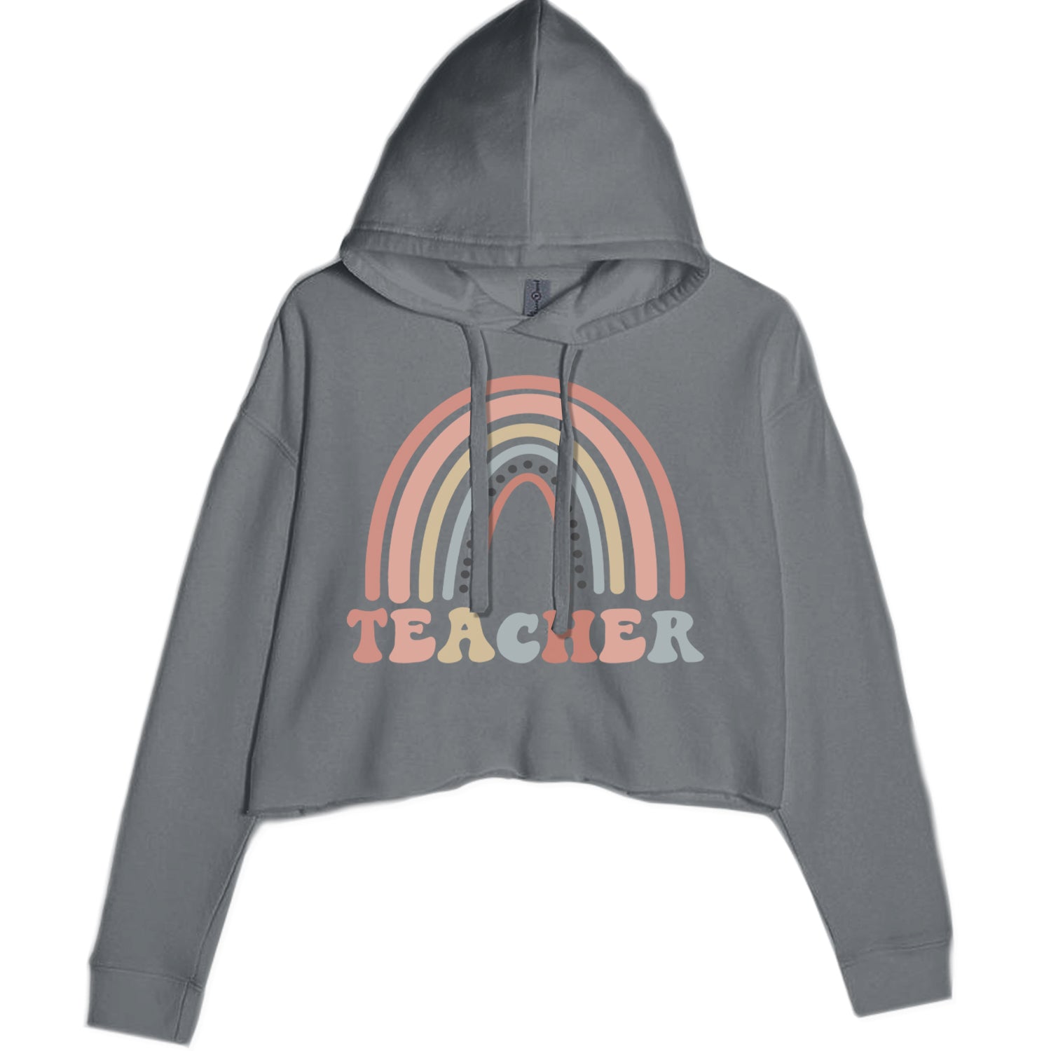 Teacher Pastel Rainbow Cropped Hoodie Sweatshirt Black