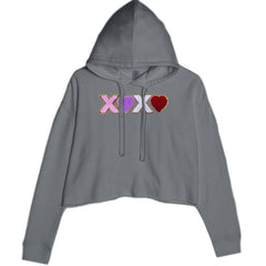 XOXO Chenille Patch Valentines Days Cropped Hoodie Sweatshirt Charcoal Grey