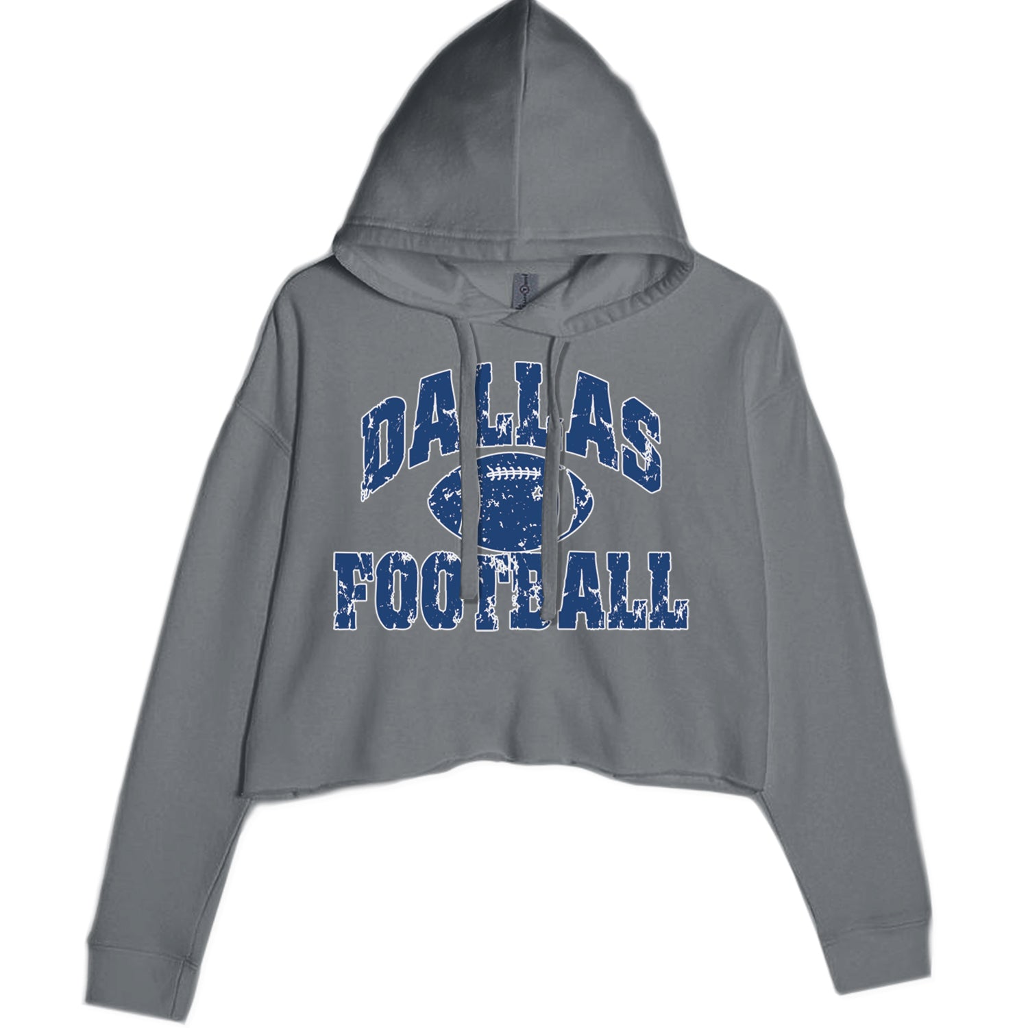 Dallas Distressed Football Cropped Hoodie Sweatshirt Charcoal Grey