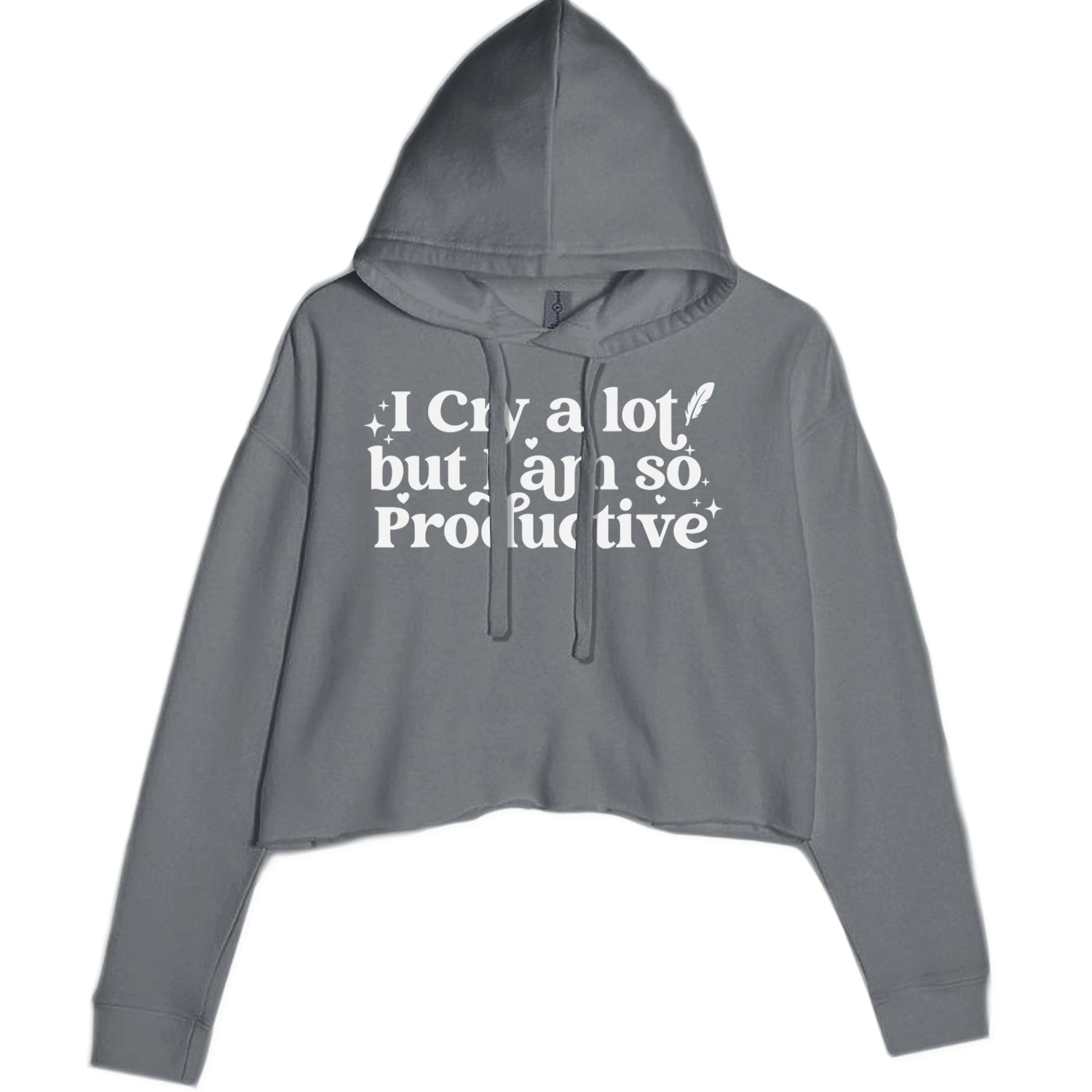 I Cry A Lot But I am So Productive TTPD Cropped Hoodie Sweatshirt Charcoal Grey