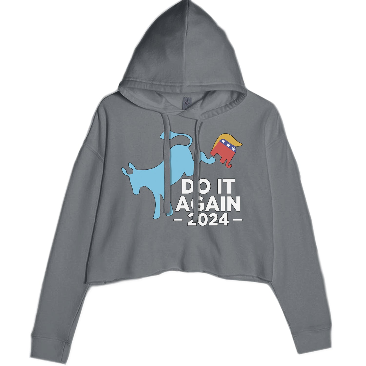 Do It Again - Democratic Donkey Kicking Republicans 2024 Political Humor Cropped Hoodie Sweatshirt Charcoal Grey