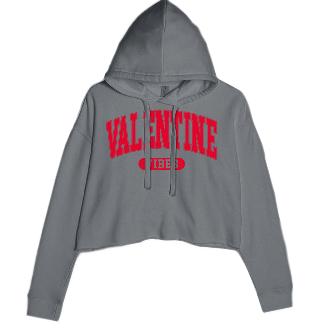 Valentines Vibes Cropped Hoodie Sweatshirt Charcoal Grey