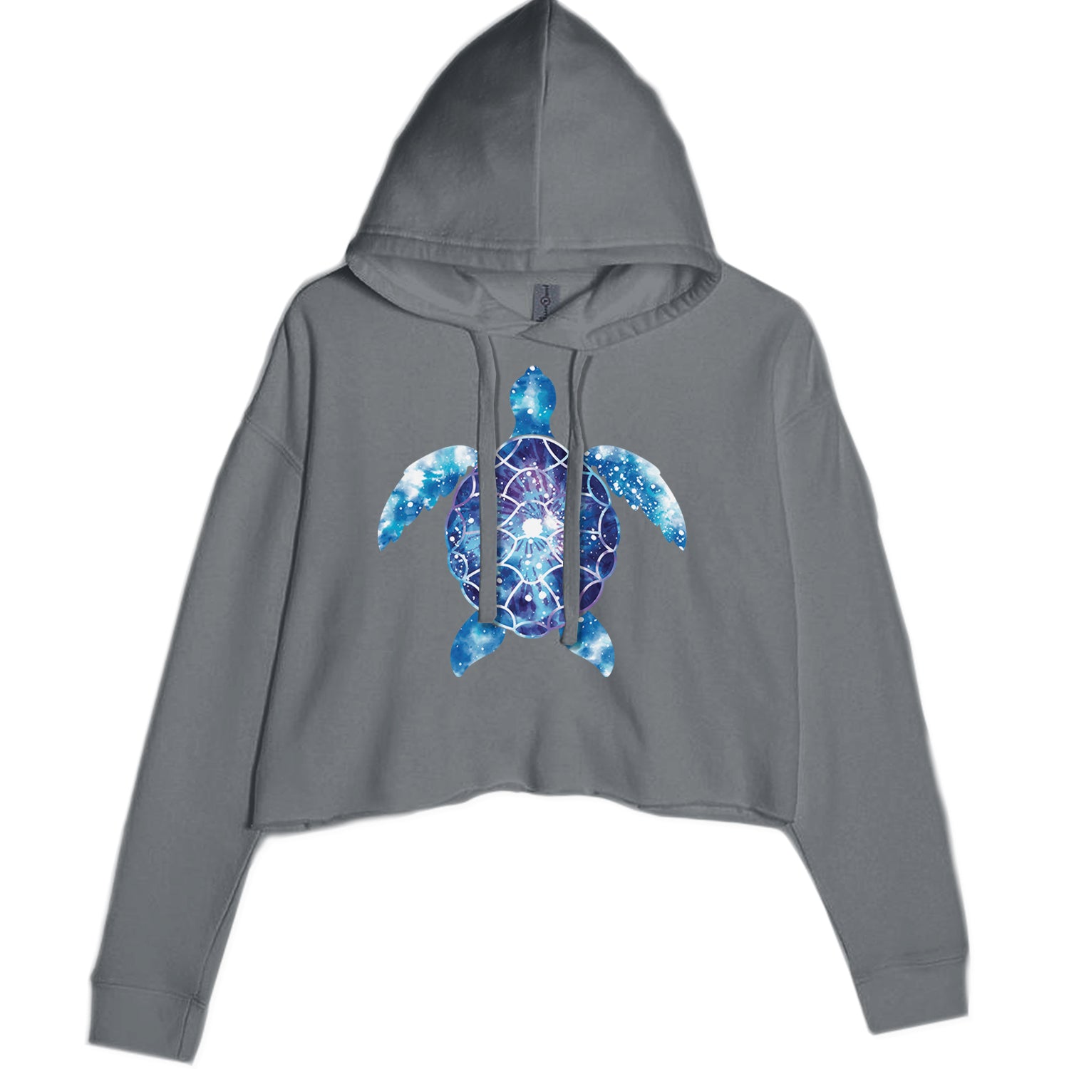 Ocean Aura Tie-Dye Sea Turtle Cropped Hoodie Sweatshirt Charcoal Grey