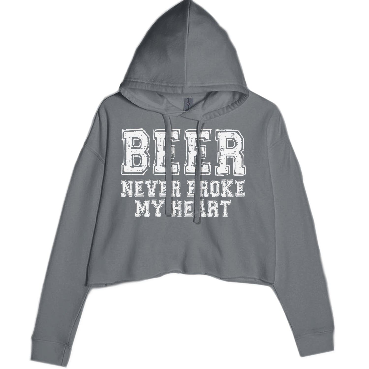Beer Never Broke My Heart Funny Drinking Cropped Hoodie Sweatshirt Black