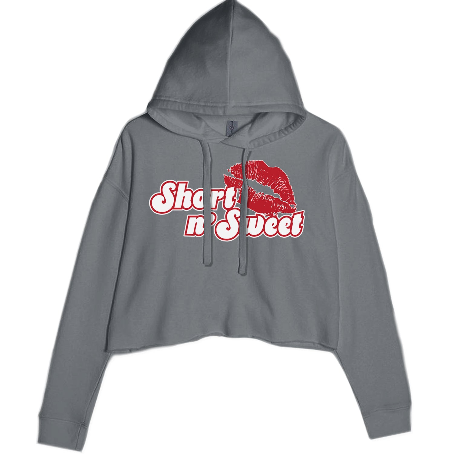 Short N' Sweet Red Lips Cropped Hoodie Sweatshirt Charcoal Grey