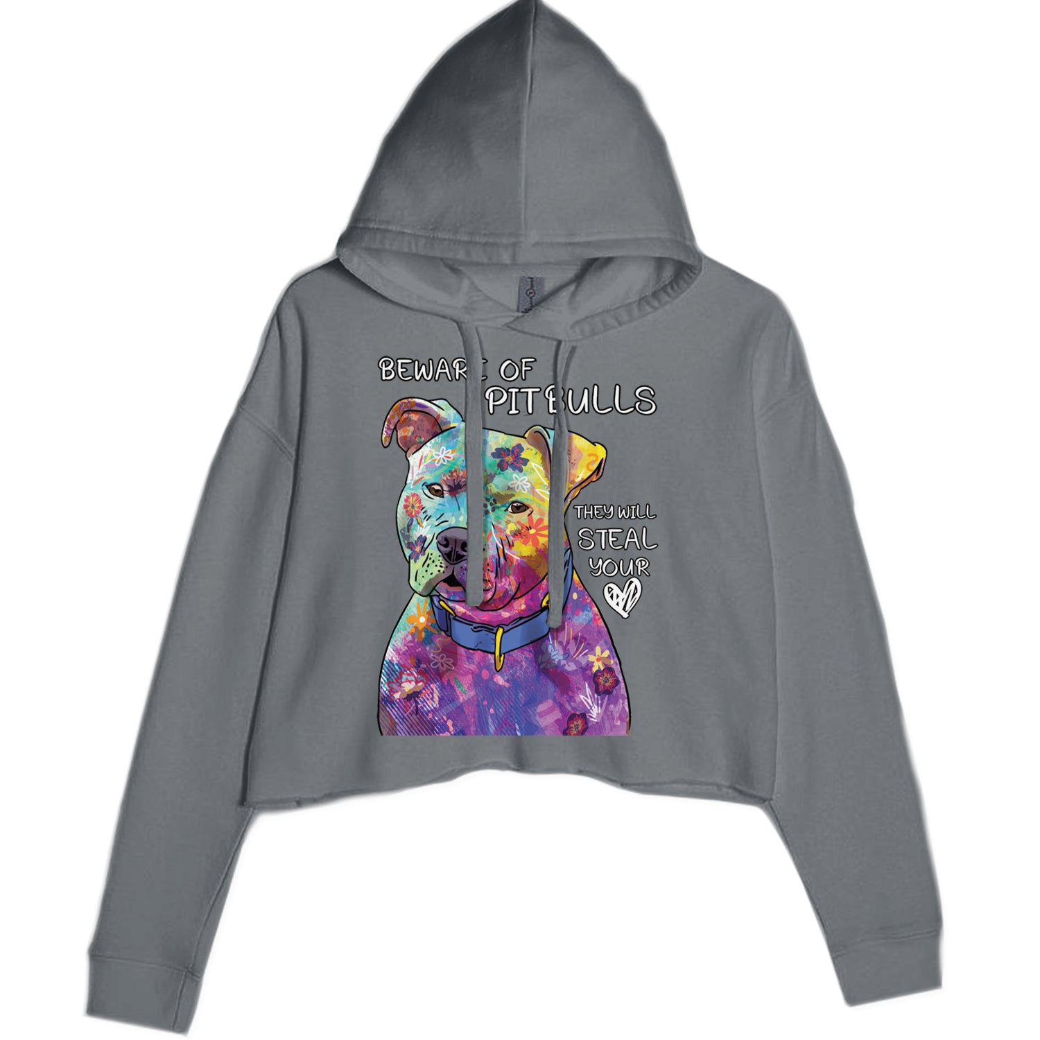 Beware Of Pit Bulls, They Will Steal Your Heart  Cropped Hoodie Sweatshirt Black