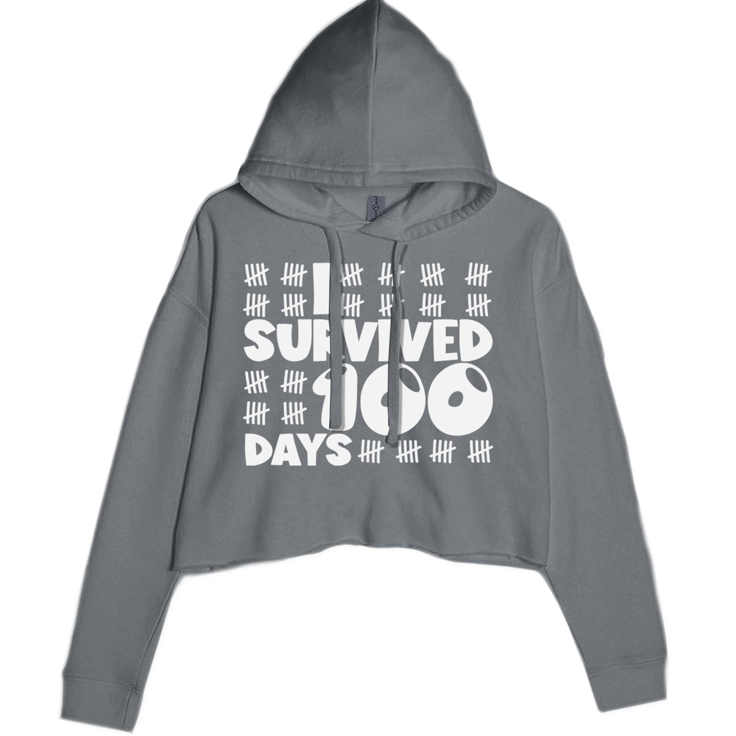 I Survived 100 Days Tally Marks Cropped Hoodie Sweatshirt Black