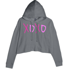 XOXO Pink Print Cropped Hoodie Sweatshirt Charcoal Grey