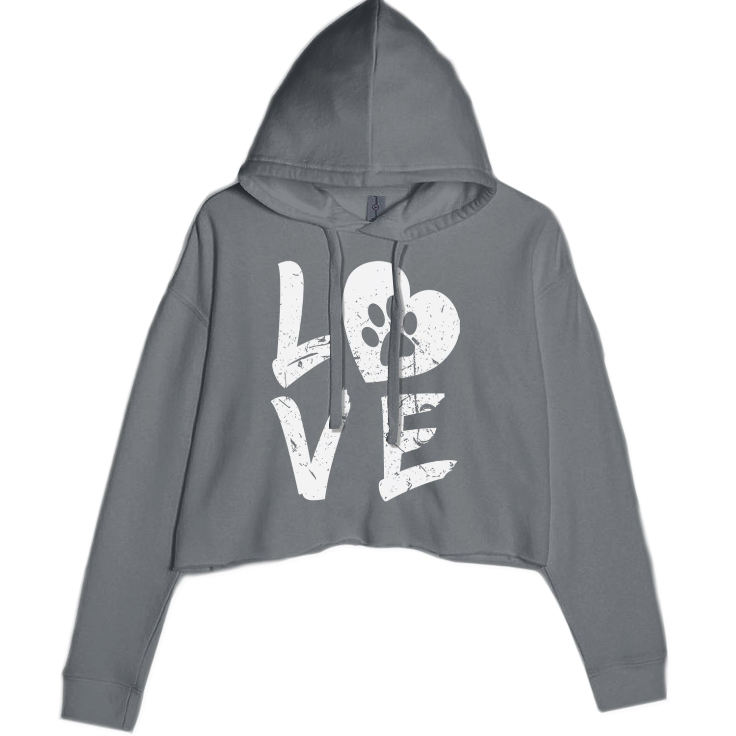 I Love My Dog Paw Print  Cropped Hoodie Sweatshirt Black