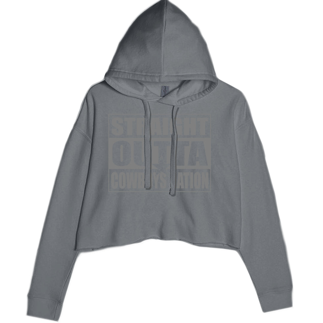 Straight Outta Cowboys Nation   Cropped Hoodie Sweatshirt Charcoal Grey