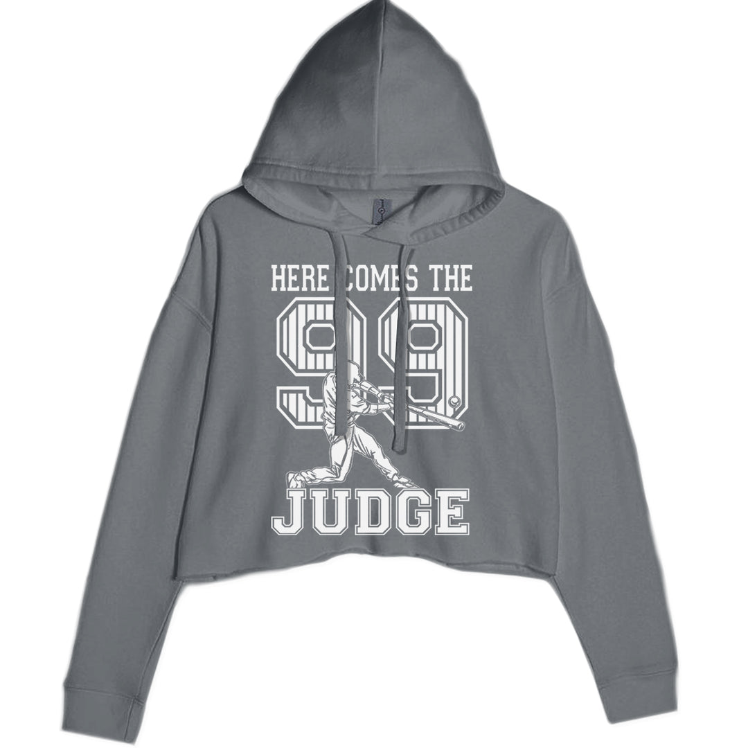 Here Comes The Judge 99 NY Baseball  Cropped Hoodie Sweatshirt Charcoal Grey