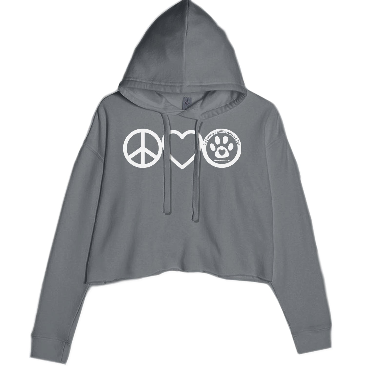 Peace, Love and TLC Dog Rescue Cropped Hoodie Sweatshirt Charcoal Grey