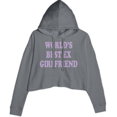 Women's cropped fleece hoodie with Y2K-style "World's Best Ex Girlfriend" statement text on the front