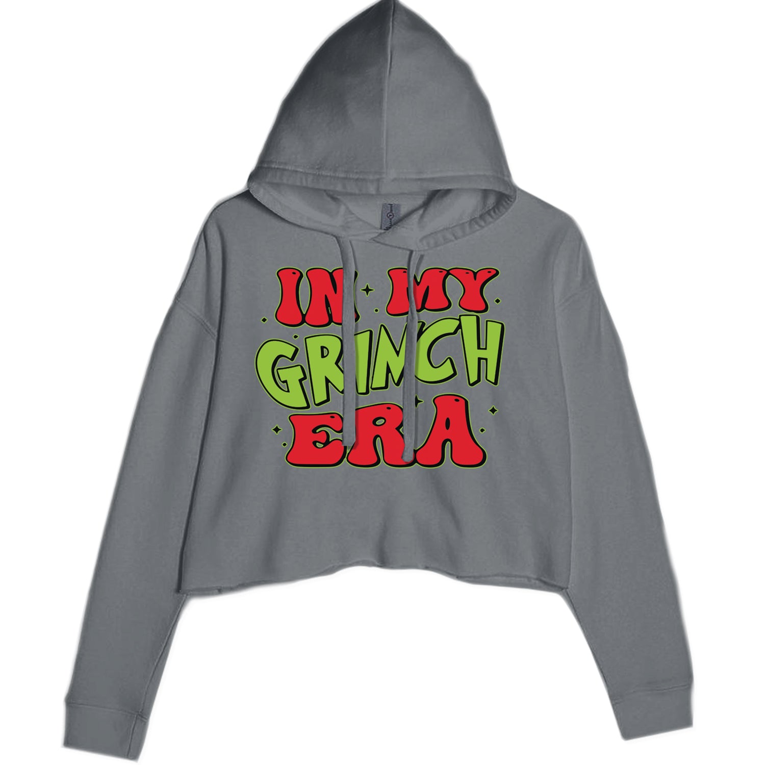 In My Gr-nch Era Jolly Merry Christmas Cropped Hoodie Sweatshirt Charcoal Grey