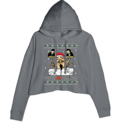 Home Malone Ugly Christmas graphic on Women's Cropped Fleece Hoodie in Charcoal Grey