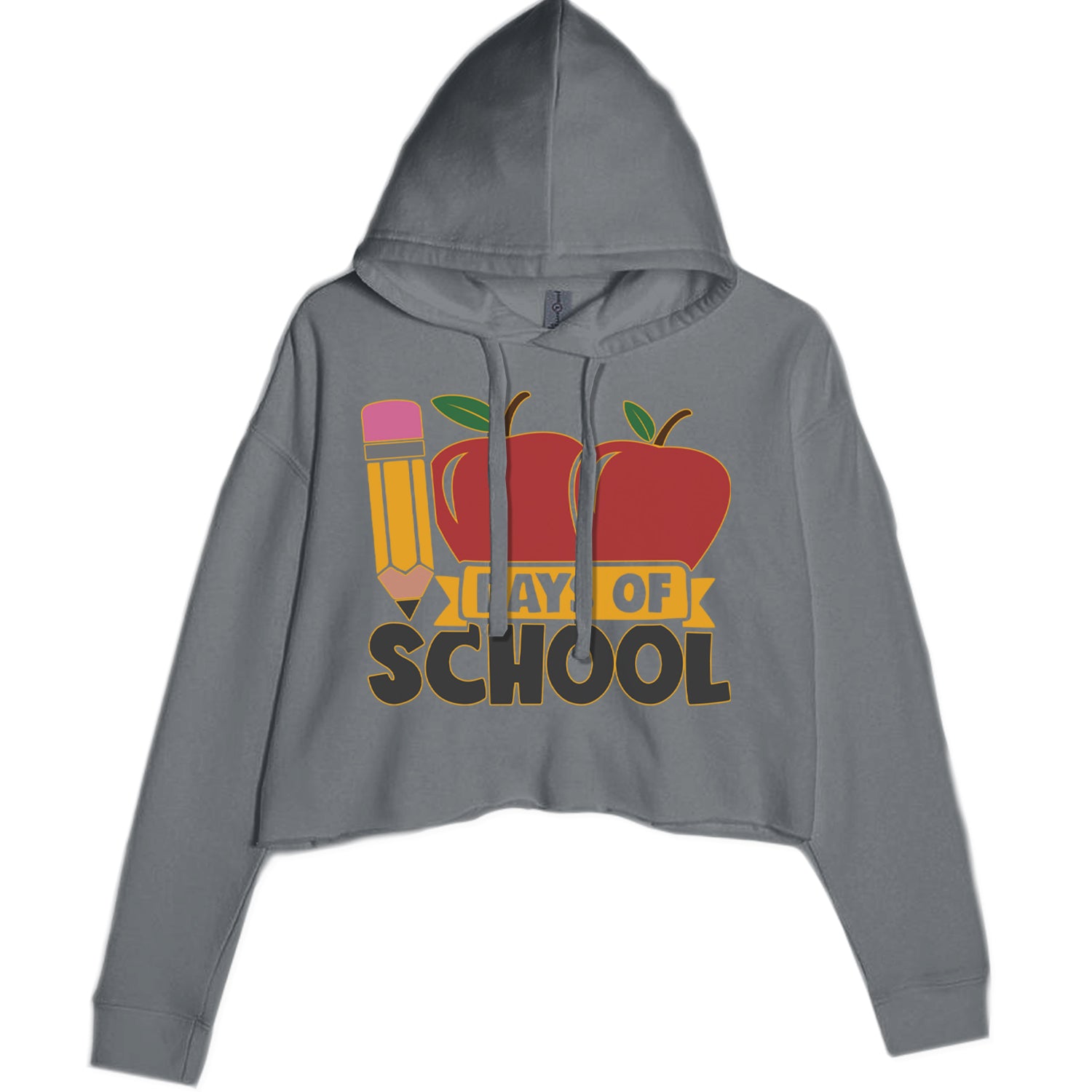 100 Days Of School Apple Pencil Cropped Hoodie Sweatshirt Charcoal Grey
