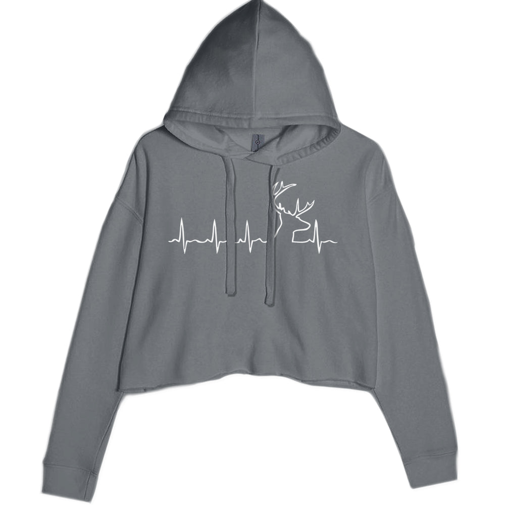 Hunting Heartbeat Deer Hunter Buck Stag Antlers  Cropped Hoodie Sweatshirt Charcoal Grey