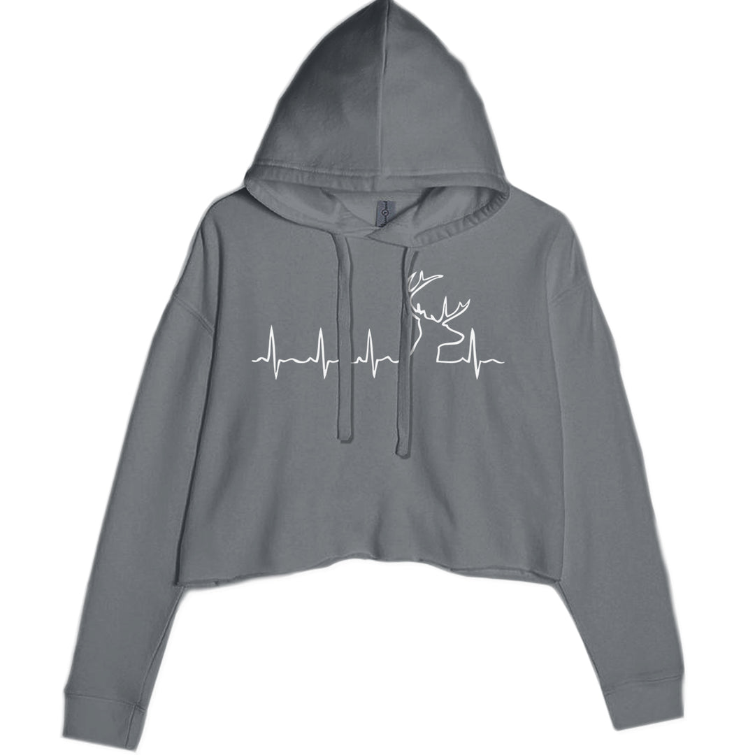 Hunting Heartbeat Deer Hunter Buck Stag Antlers  Cropped Hoodie Sweatshirt Charcoal Grey