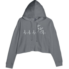 Hunting Heartbeat Deer Hunter Buck Stag Antlers  Cropped Hoodie Sweatshirt Charcoal Grey