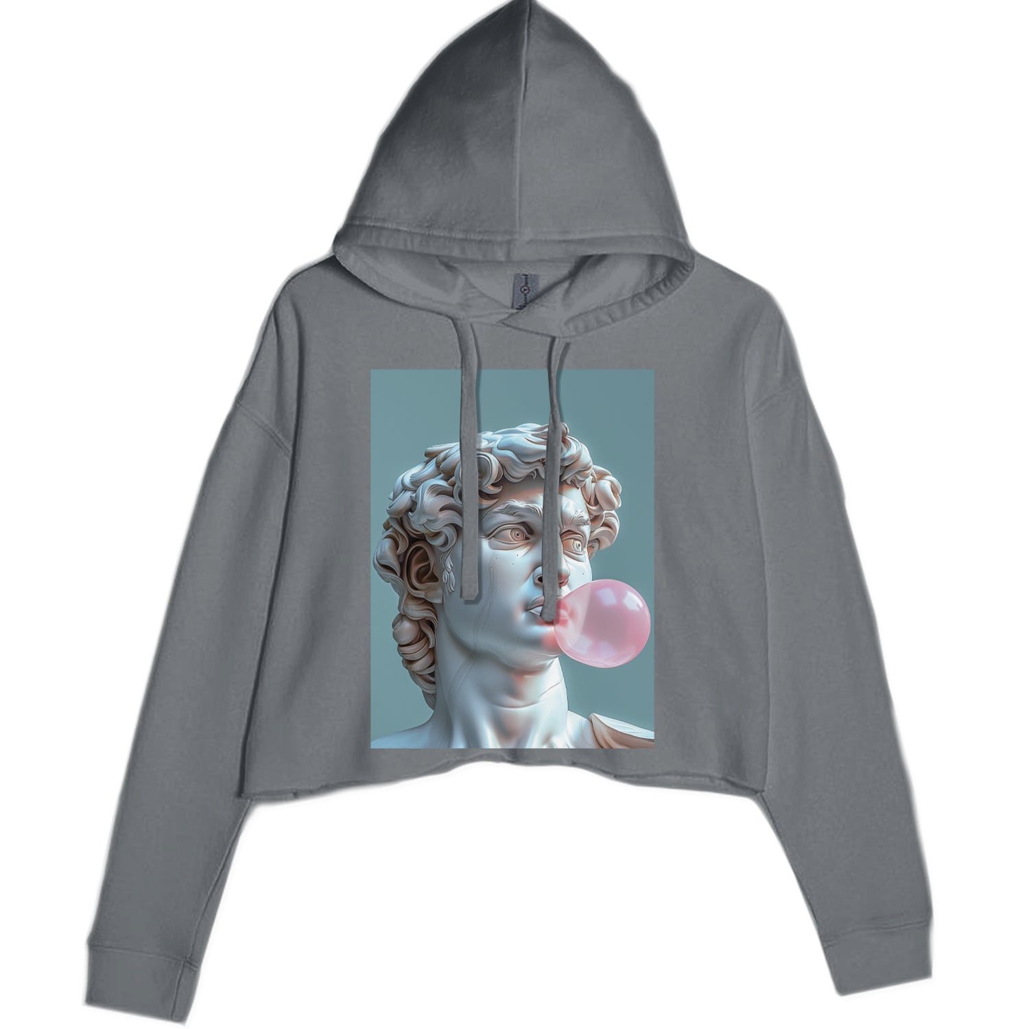 Michelangelo's David with Bubble Gum Contemporary Statue Art Cropped Hoodie Sweatshirt Charcoal Grey