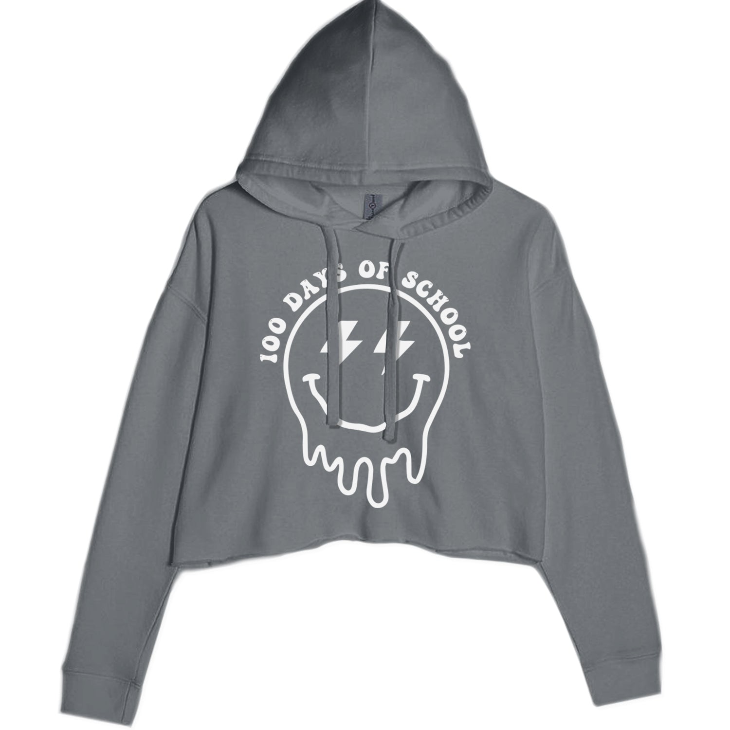 Melting Smile Face 100 Days Of School Cropped Hoodie Sweatshirt Charcoal Grey