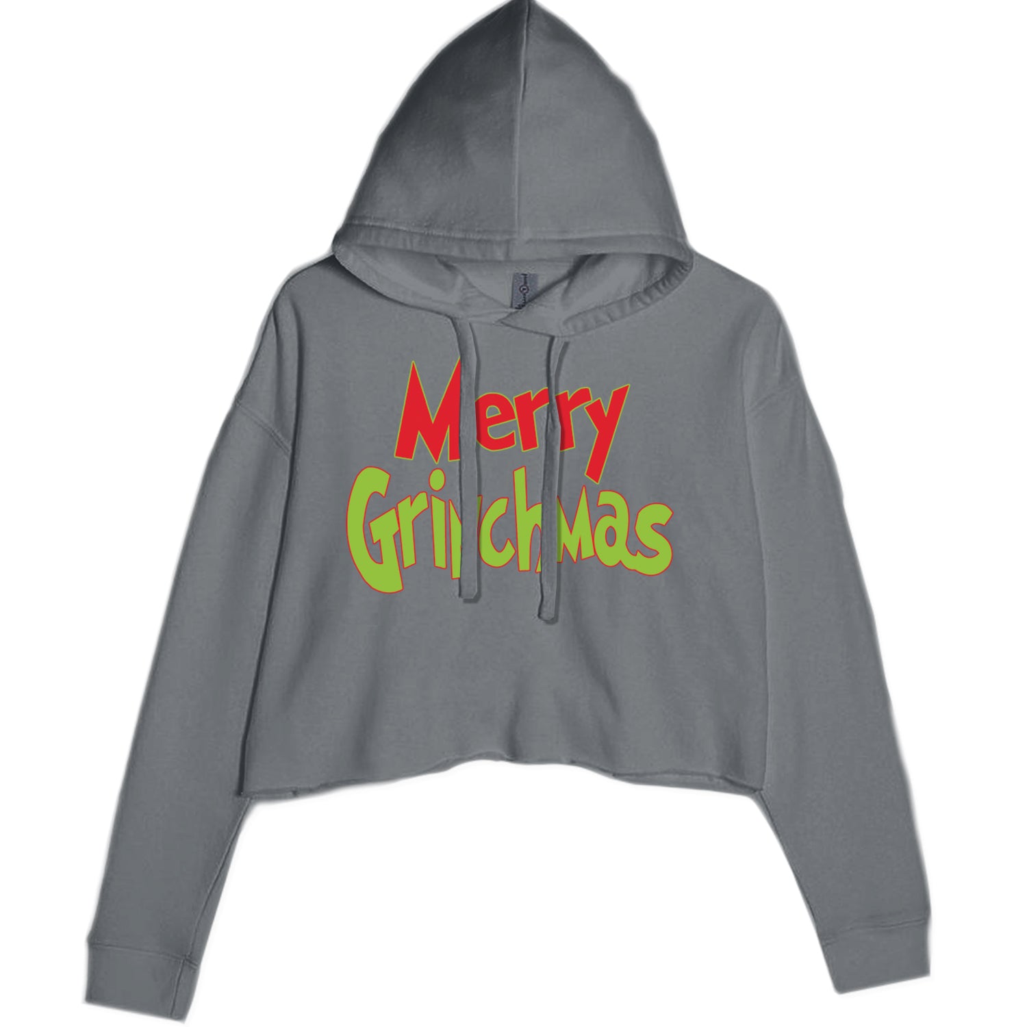 Merry Grinchmas Jolly Merry Christmas Cropped Hoodie Sweatshirt Charcoal Grey