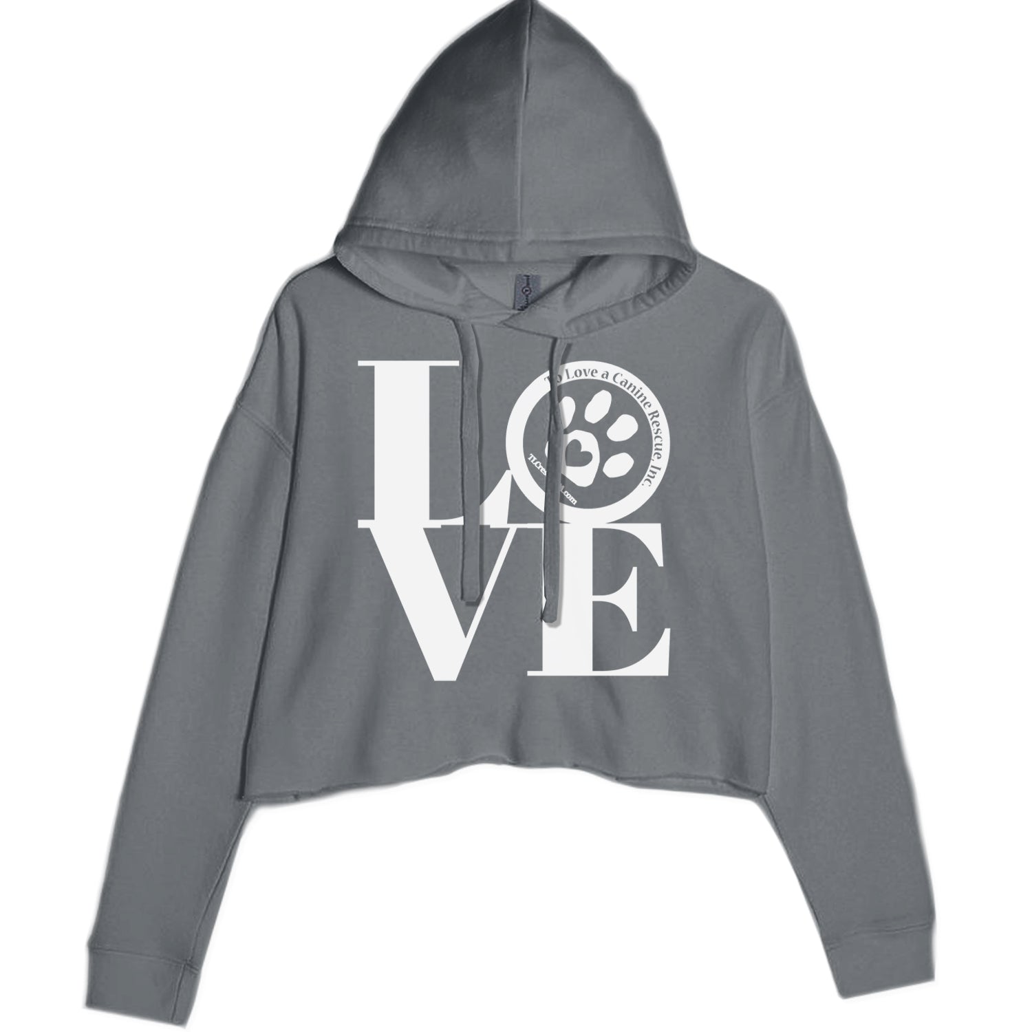 TLC LOVE Dog Rescue Cropped Hoodie Sweatshirt Charcoal Grey