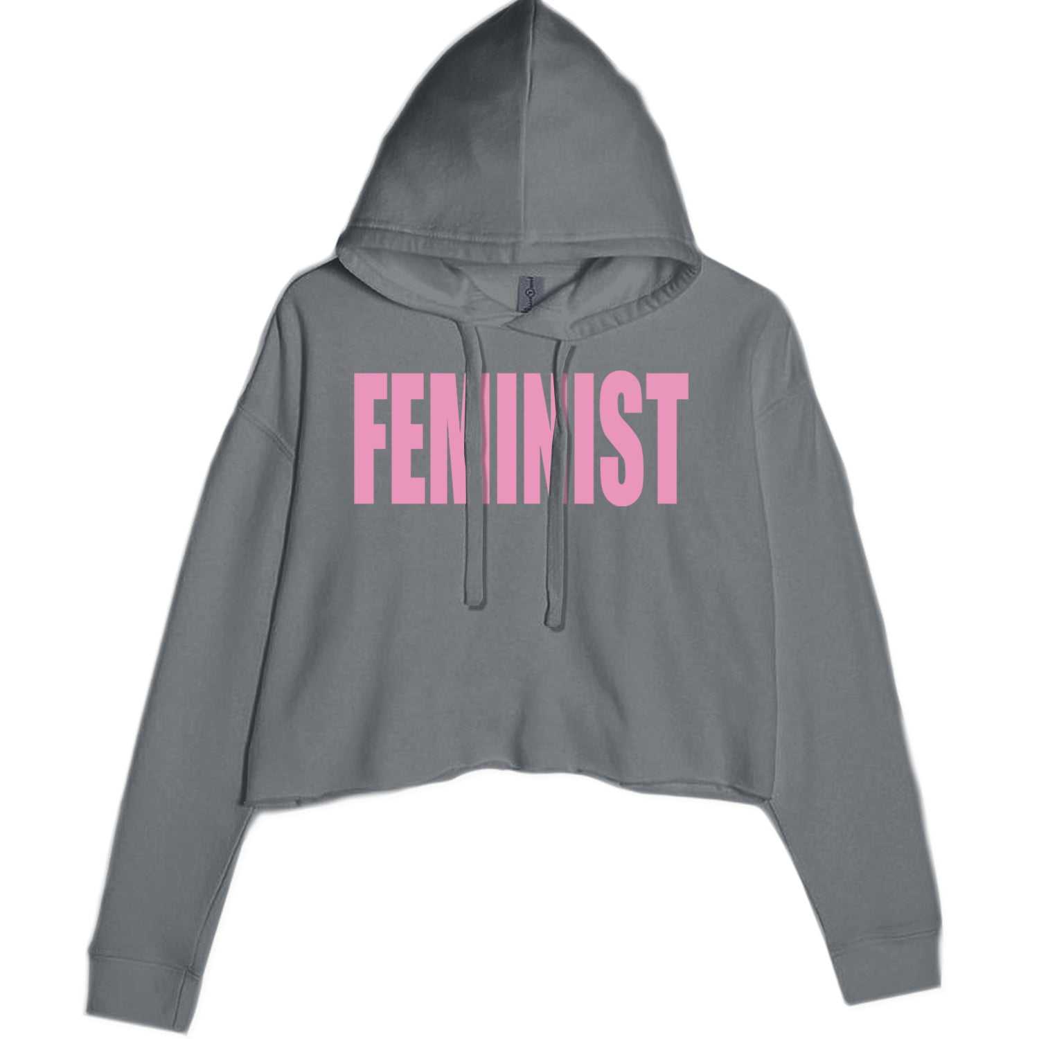 Feminist (Pink Print) Cropped Hoodie Sweatshirt Black