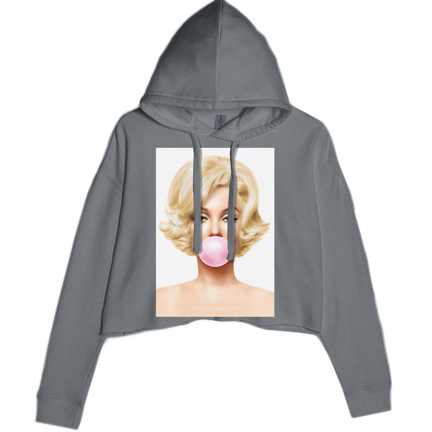 Ms. Monroe Pink Bubble Gum American Icon Cropped Hoodie Sweatshirt Charcoal Grey