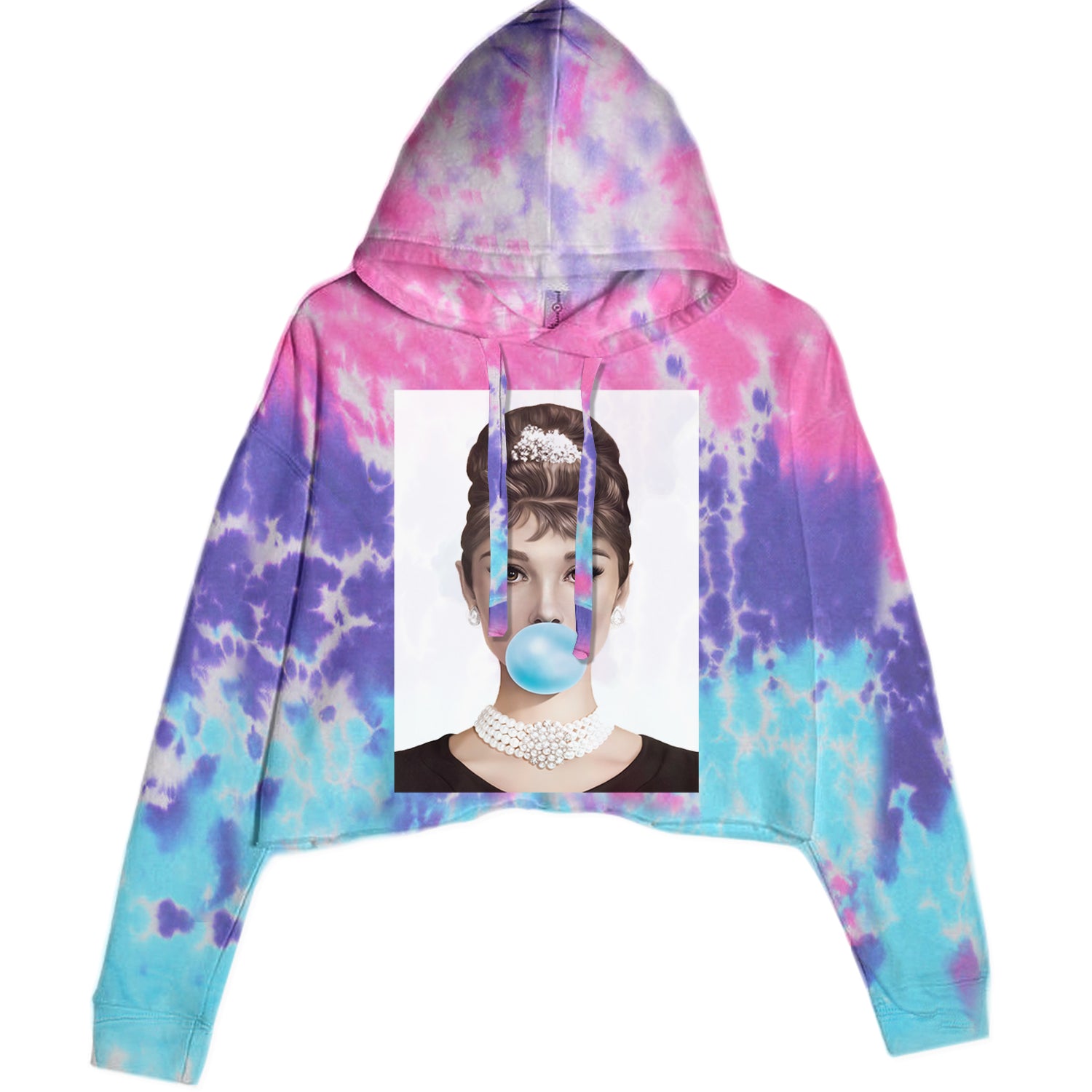 Audrey Hepburn Chewing Bubble Gum American Icon Cropped Hoodie Sweatshirt Cotton Candy