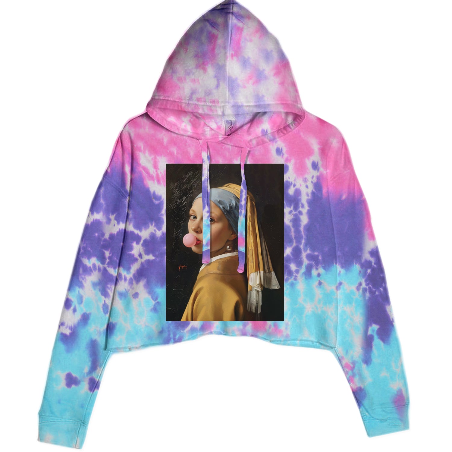 Girl with a Pearl Earring Bubble Gum Contemporary Art Cropped Hoodie Sweatshirt Cotton Candy