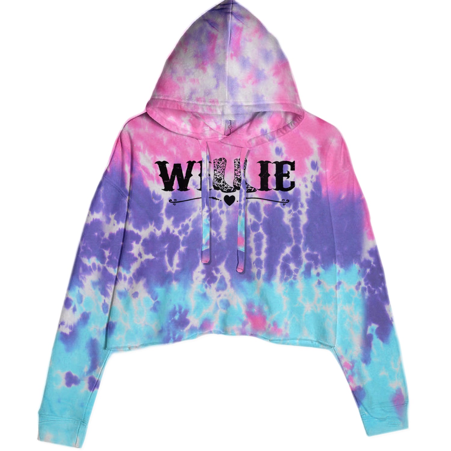 Willie Cowboy Boots Hippy Country Music Cropped Hoodie Sweatshirt Cotton Candy