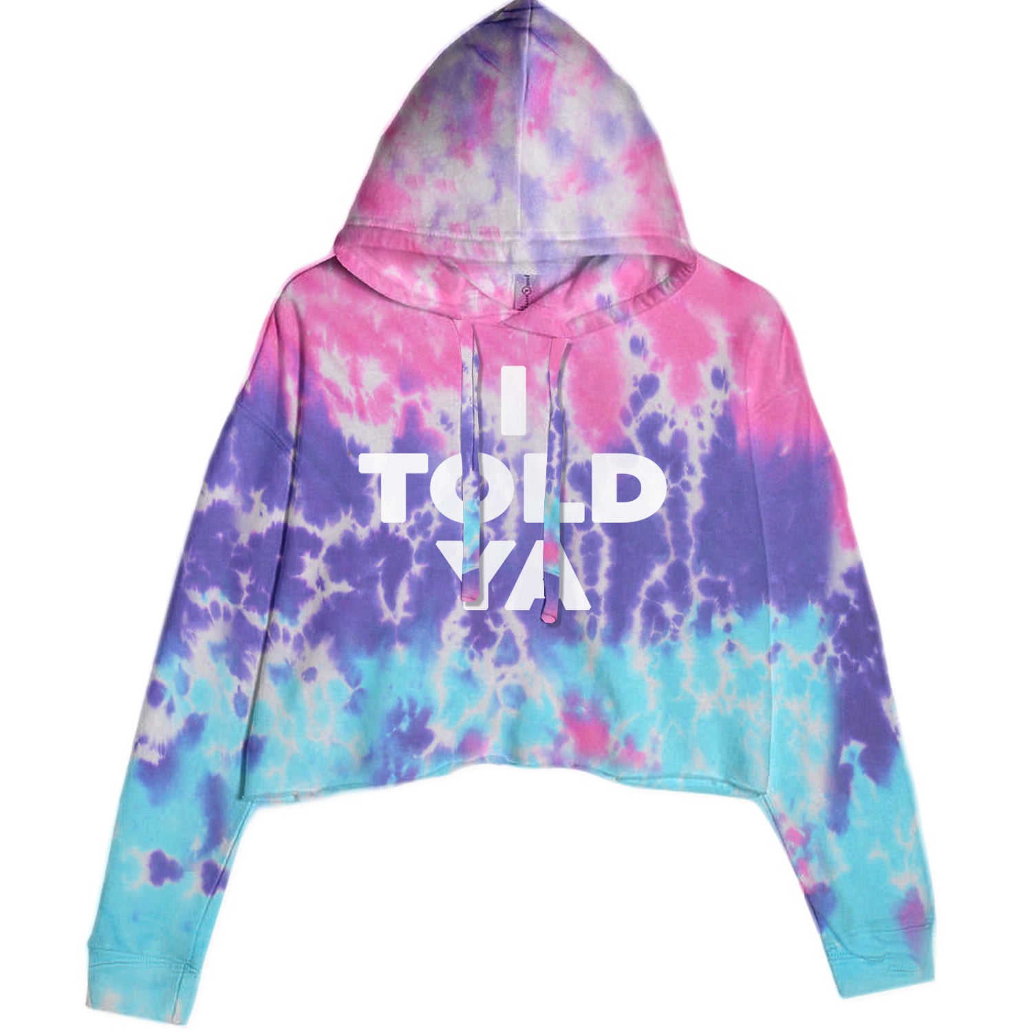 I Told Ya Challenger White Print Cropped Hoodie Sweatshirt Cotton Candy