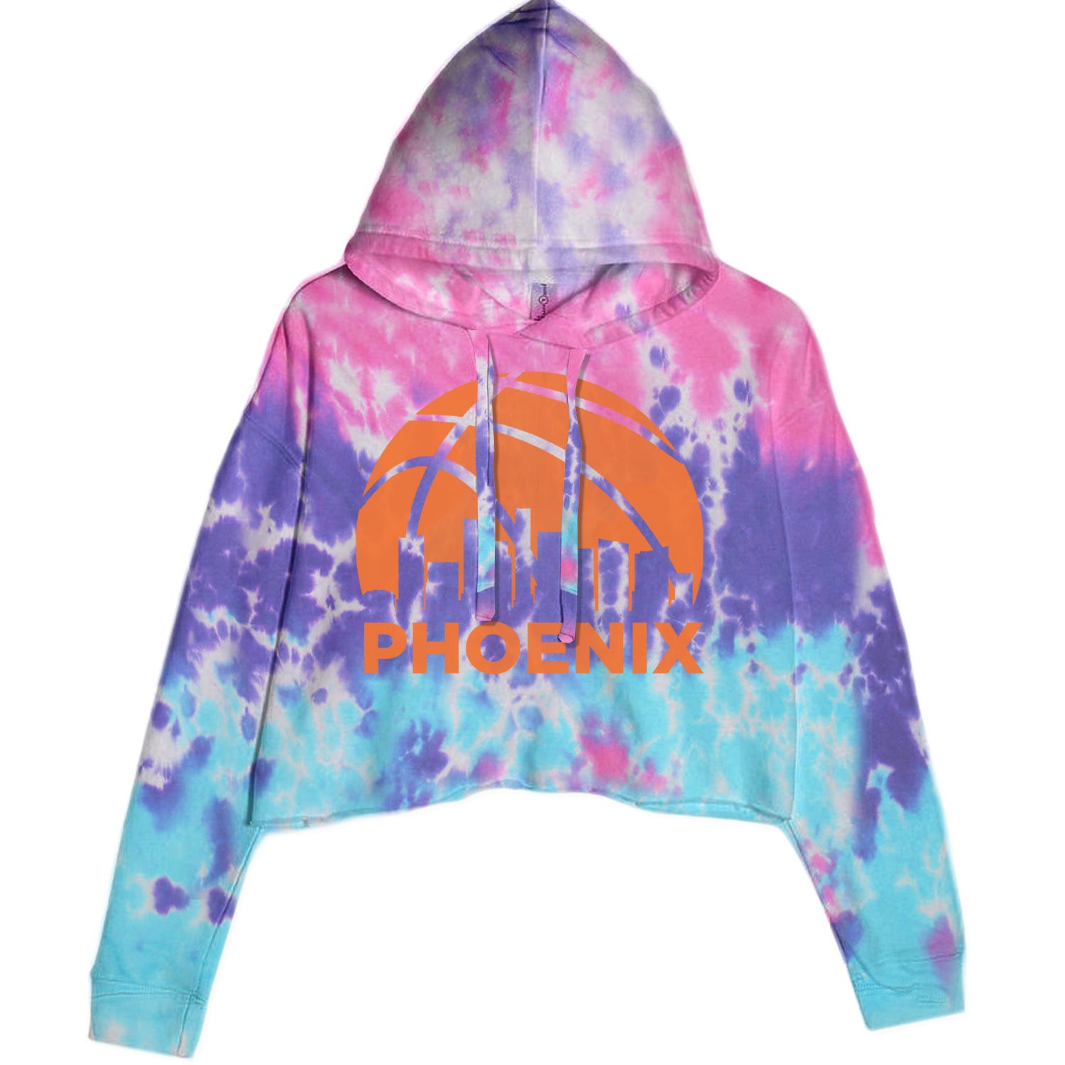 Phoenix Basketball Sunset City Skyline Cropped Hoodie Sweatshirt Cotton Candy