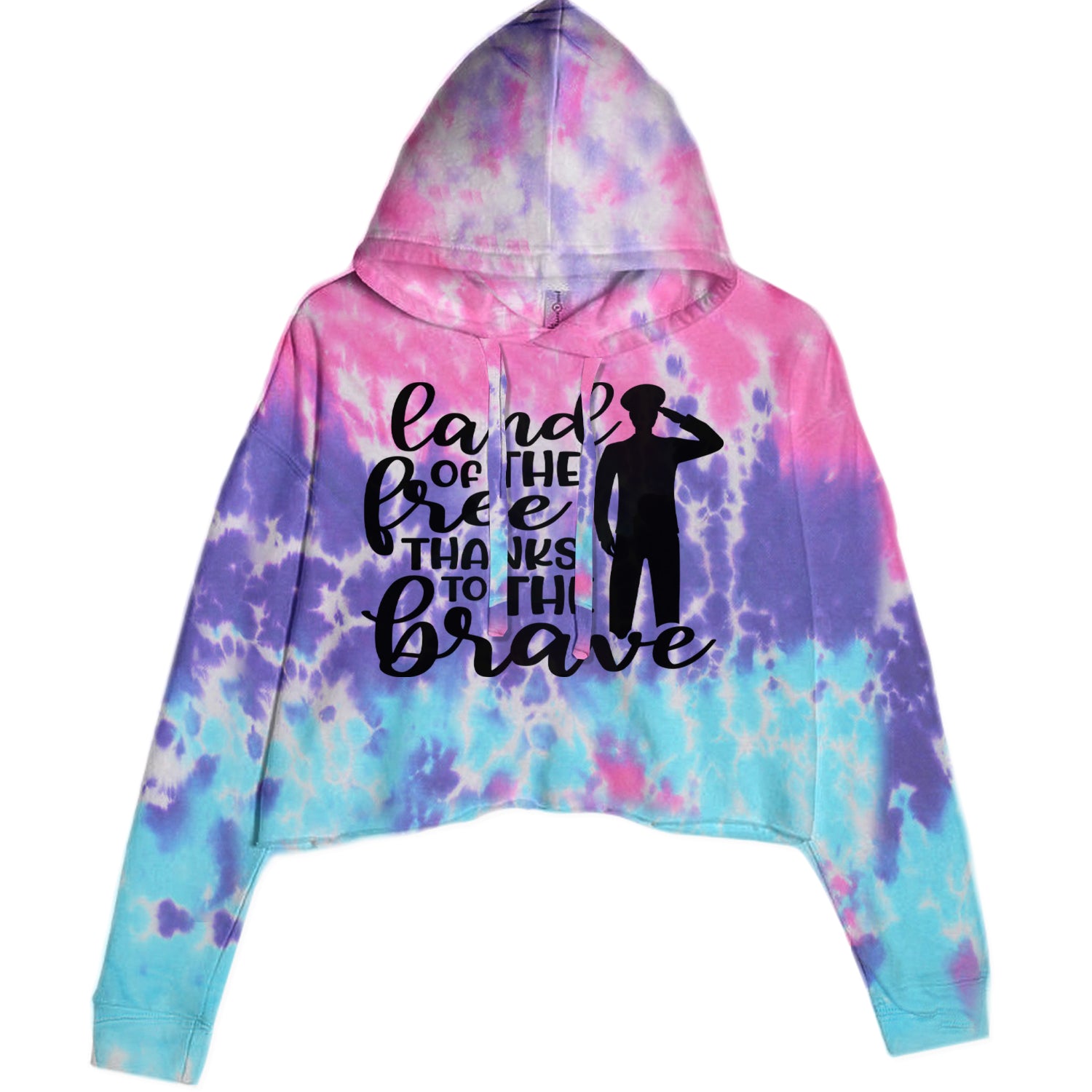 Land Of The Free Thanks To The Brave Veterans Cropped Hoodie Sweatshirt Cotton Candy