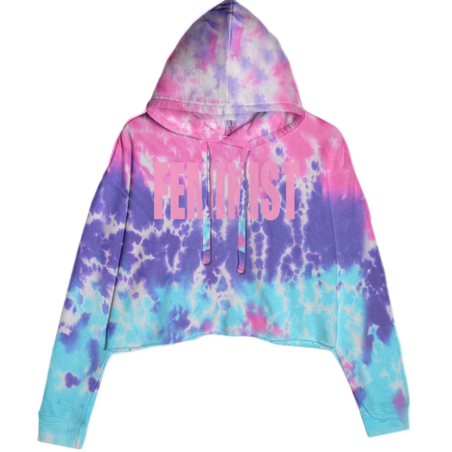 Feminist (Pink Print) Cropped Hoodie Sweatshirt Cotton Candy