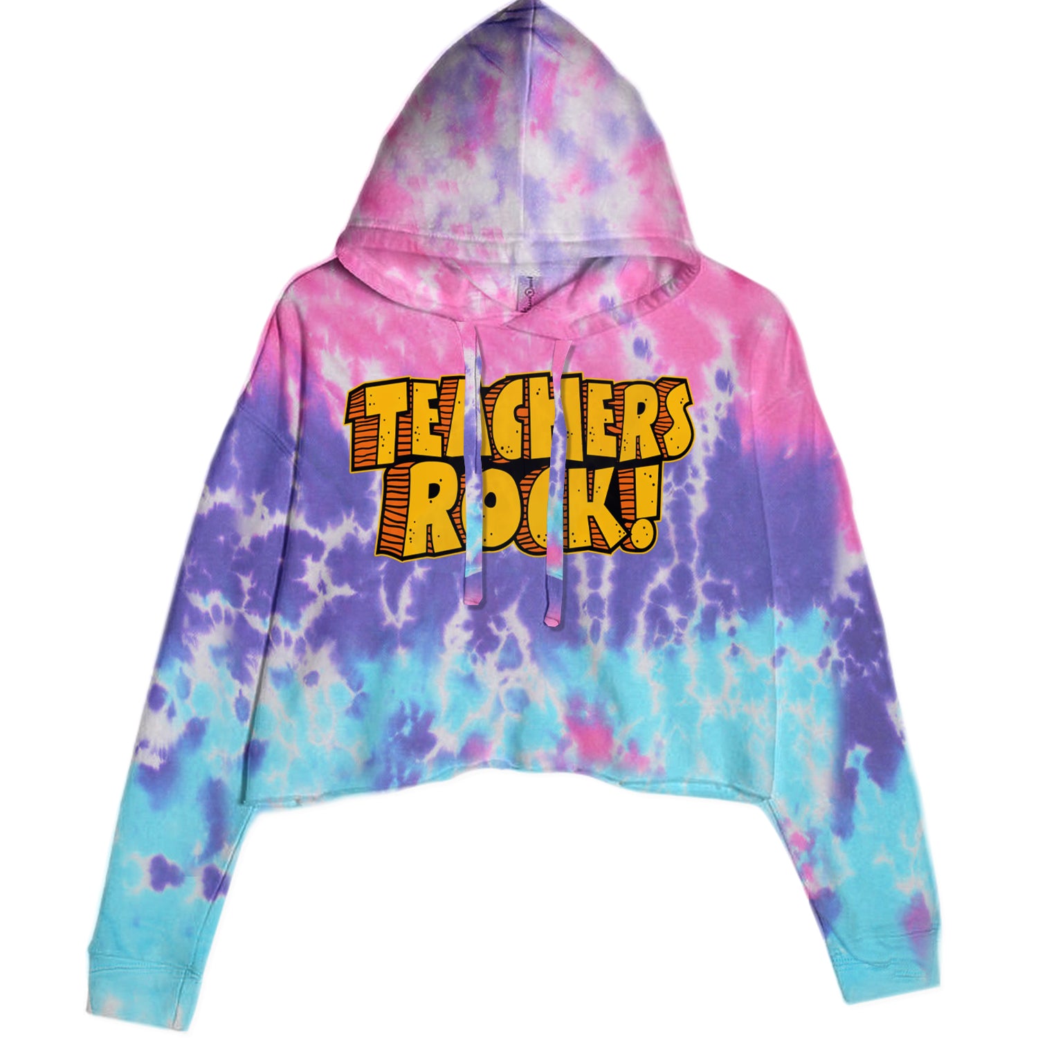 Teachers Rock Retro Cropped Hoodie Sweatshirt Cotton Candy