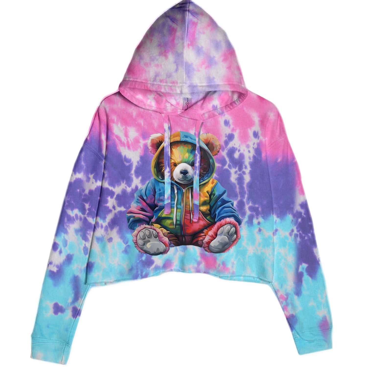 Rainbow Streetwear Urban Graffiti Bear Cropped Hoodie Sweatshirt Cotton Candy