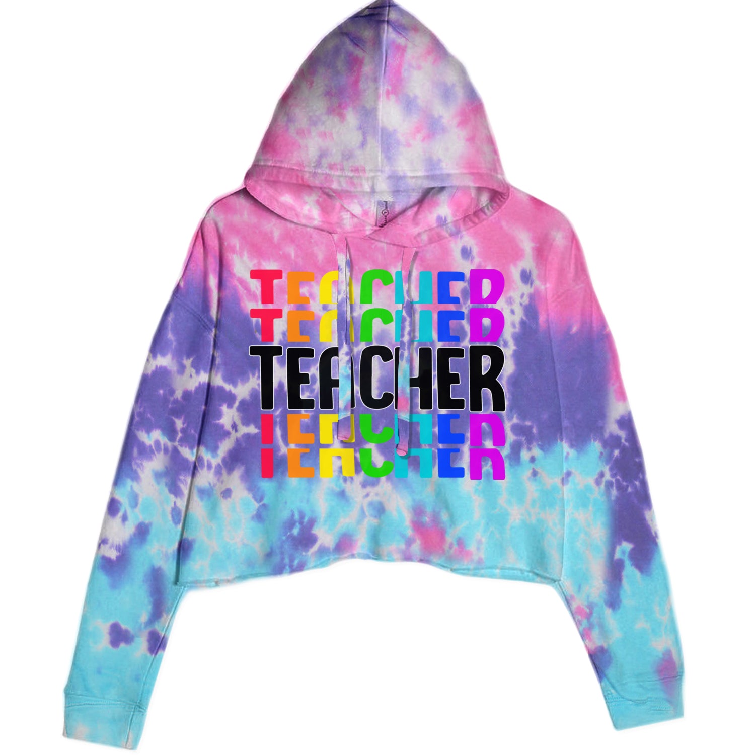 Teacher Repeated Rainbow Pattern Cropped Hoodie Sweatshirt Cotton Candy