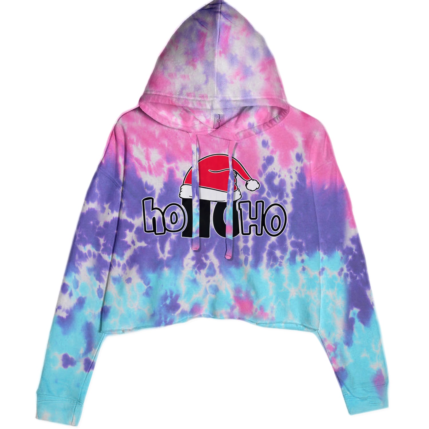 Ho Ho Ho Santa Christmas Hat Cropped Hoodie Sweatshirt Cotton Candy