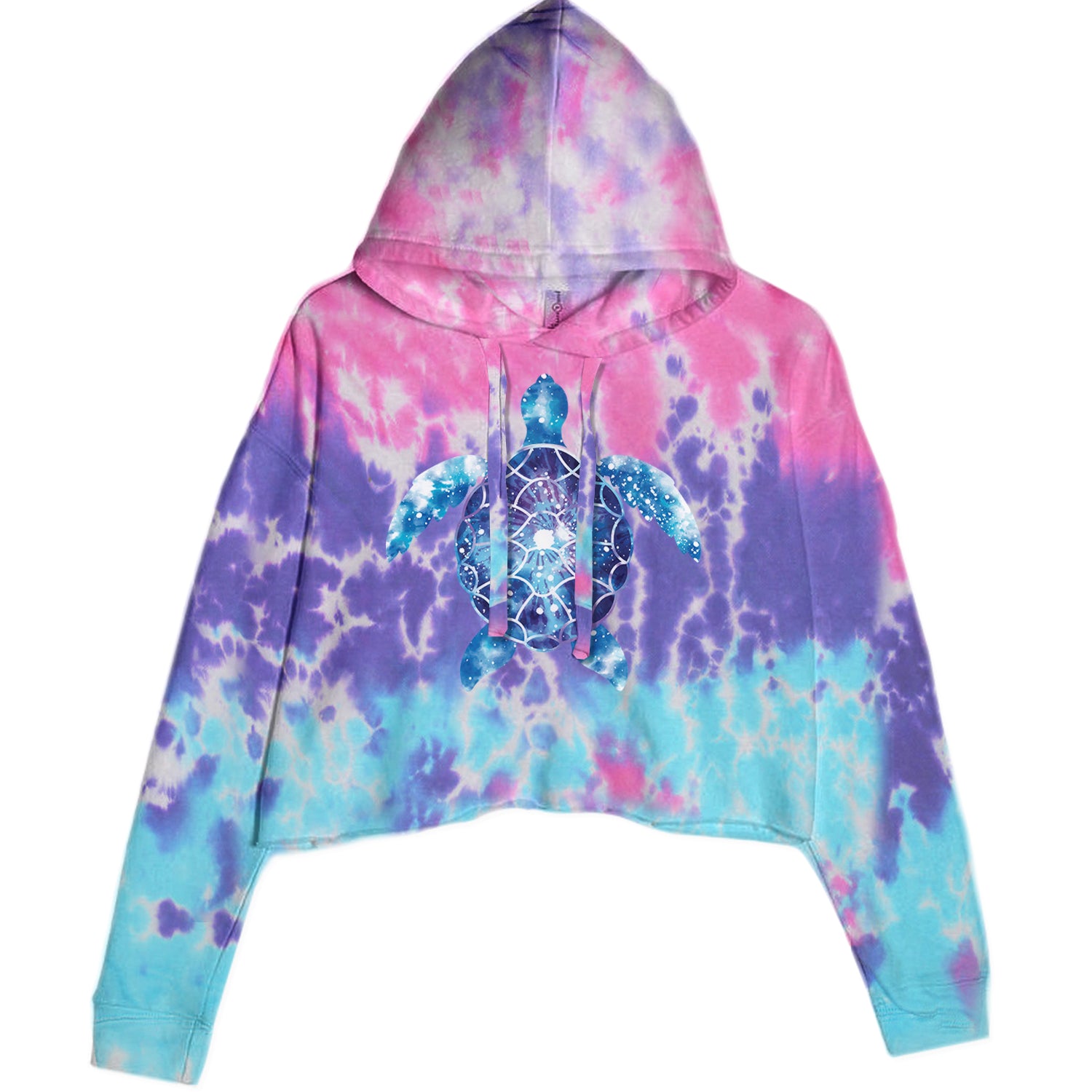 Ocean Aura Tie-Dye Sea Turtle Cropped Hoodie Sweatshirt Cotton Candy