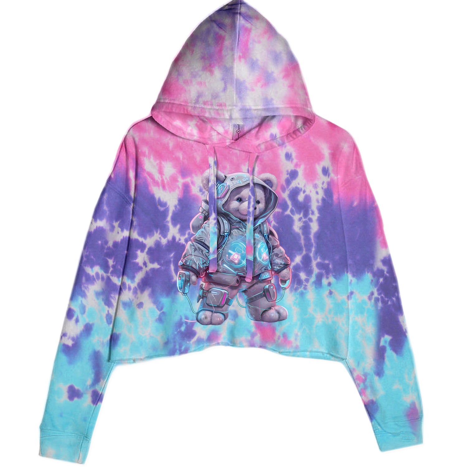 Cyberpunk Adventure Urban Graffiti Bear Cropped Hoodie Sweatshirt Cotton Candy